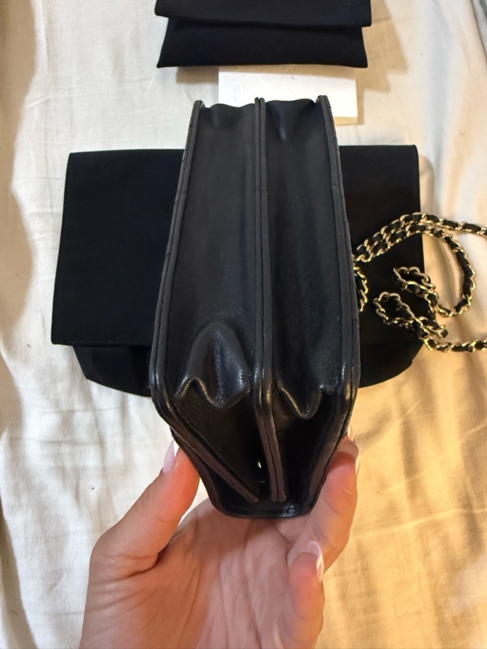 CHANEL (WOC) Quilted Leather Mini Handle Crossbody Bag Gold Hardware w/ receipt - Picture 3 of 7